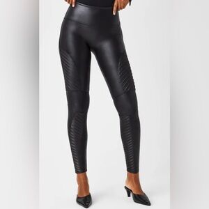 Spanx Faux Leather Moto Leggings Very Black Size S/P